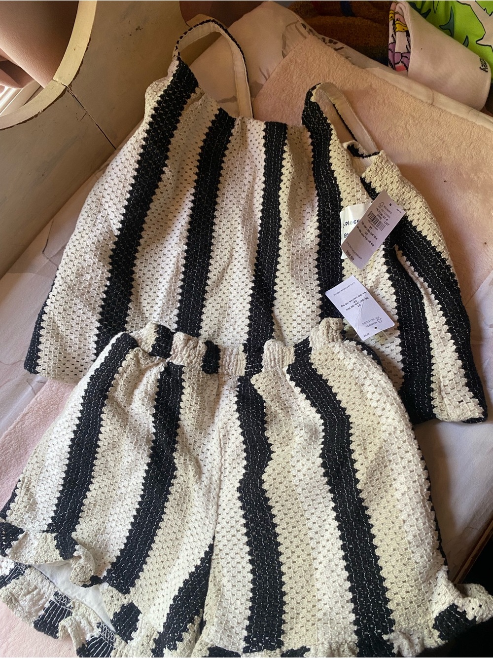 Old Navy Black and Cream Striped Crochet Set